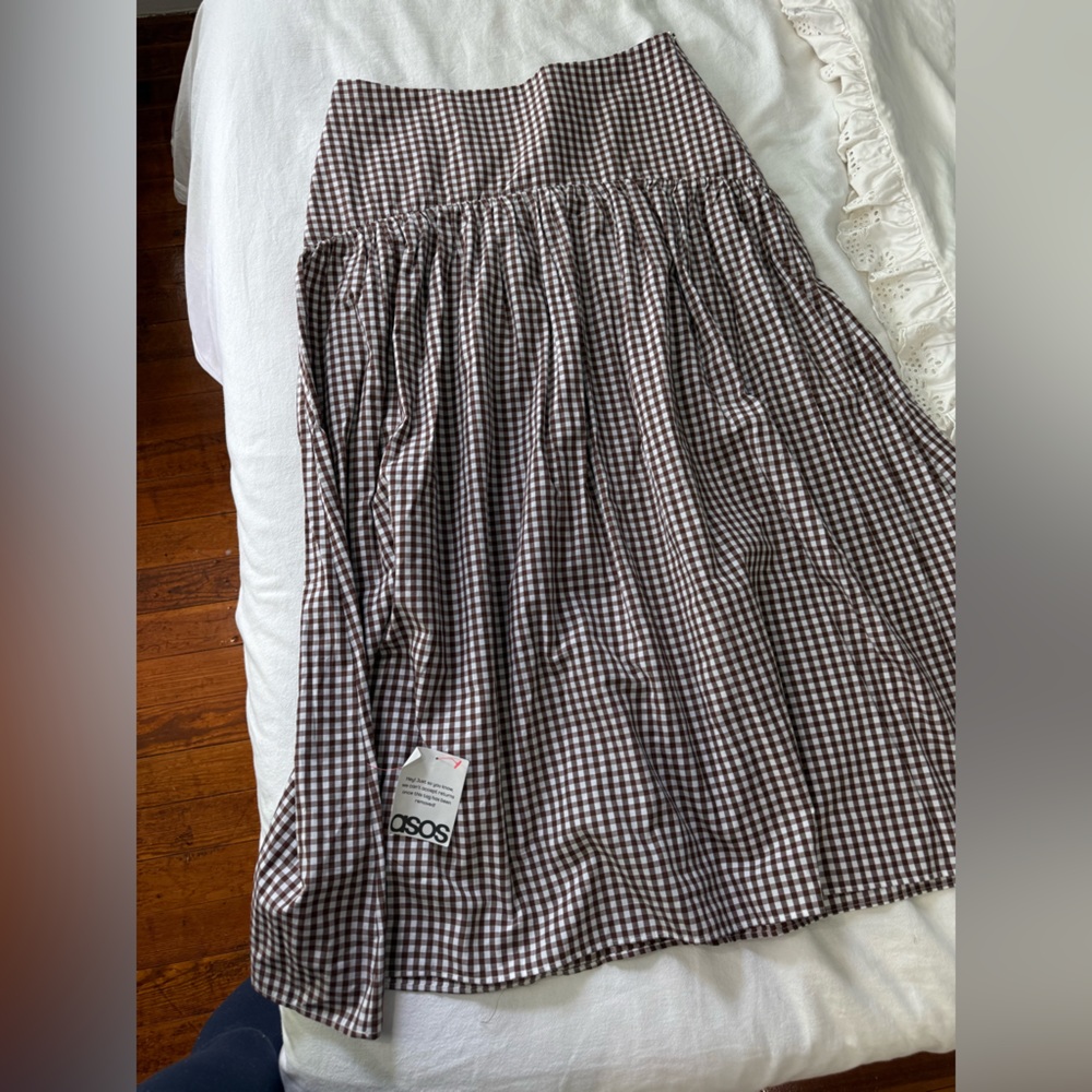 ASOS brown and white gingham skirt